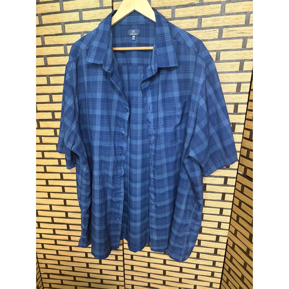 George Blue Plaid Short Sleeve Button Down Shirt Size 3X Tall